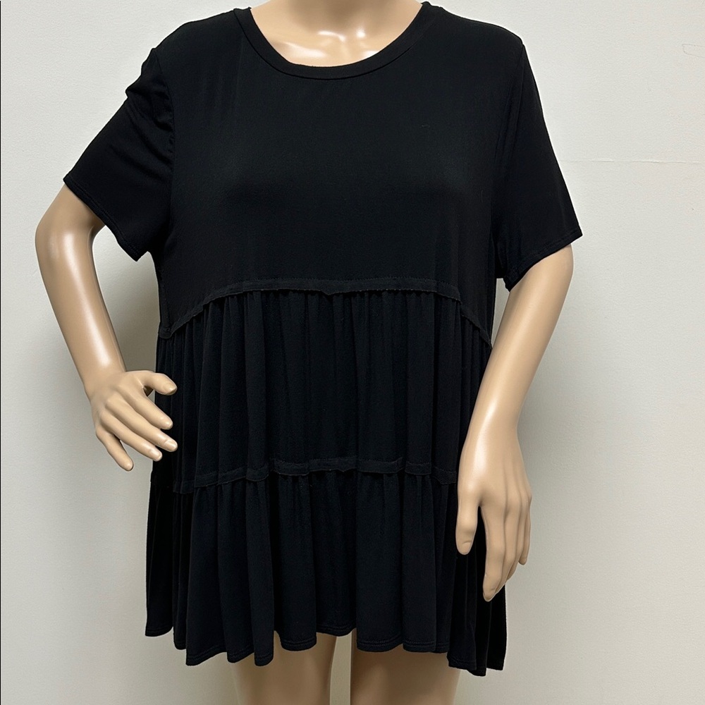 Beeson River plus Extremely Soft Black Short Sleeve Tiered Top size 1XL